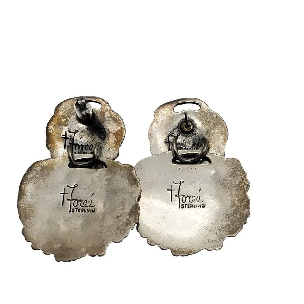 Foree Sterling Silver Earrings Luggage Tag Dangle 925 Victorian Repousse Pierced